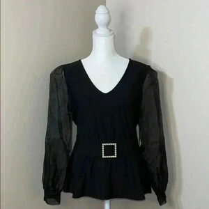 AUW Sheer Sleeve V-Neck Shirt​​​